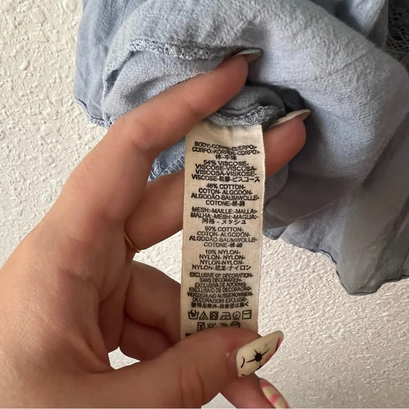 Free People Golden Hour Tie Back Flowy Blouse Blue Size Small - Picture 4 of 10